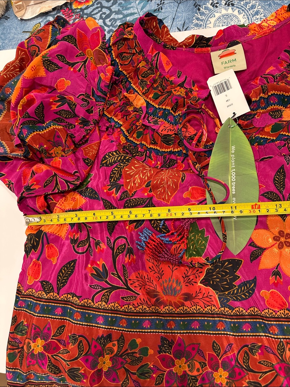 FARM Rio Pink Floral Ruffled Blouse with Orange and Green Accents - Picture 11 of 12